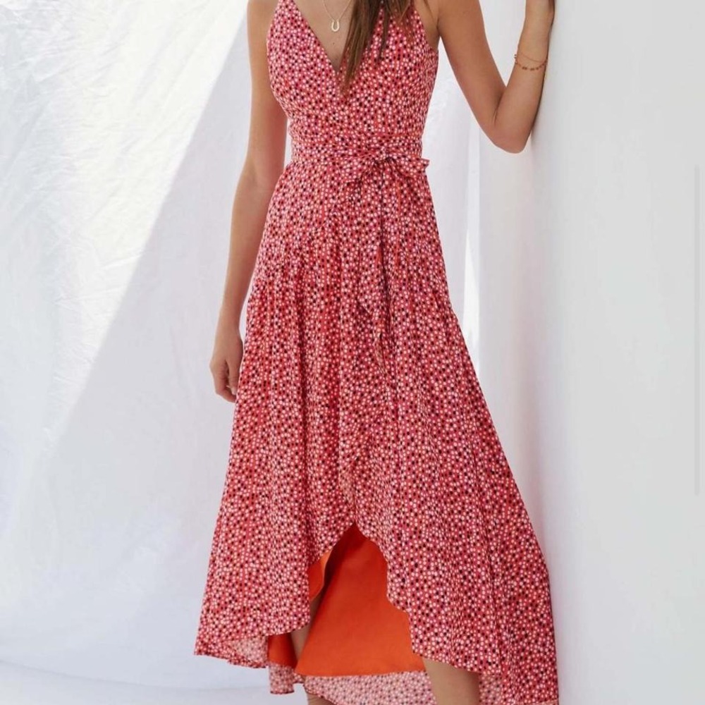 Hutch Flutter Wrap Midi Dress Women's Size Small Petite Red‎ Polka Dot Wedding